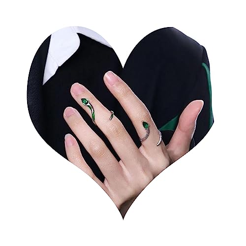 Wendalern Gothic Silber Schlange Ring Set - Offen Verstellbar, Smaragd Tier Wrap, Grün Kristall Midi Zeigefinger Schmuck Für Frauen (2 Stück) von Wendalern