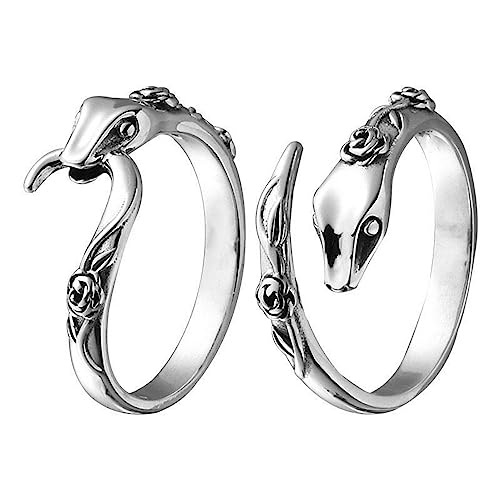 Wendalern Gothic Silber Schlange Ring Set - Offen Verstellbar, Stapelbar, Vintage Midi Zeigefinger Ringe - Winzige Tier Band Schmuck Für Frauen (2 Stück) von Wendalern