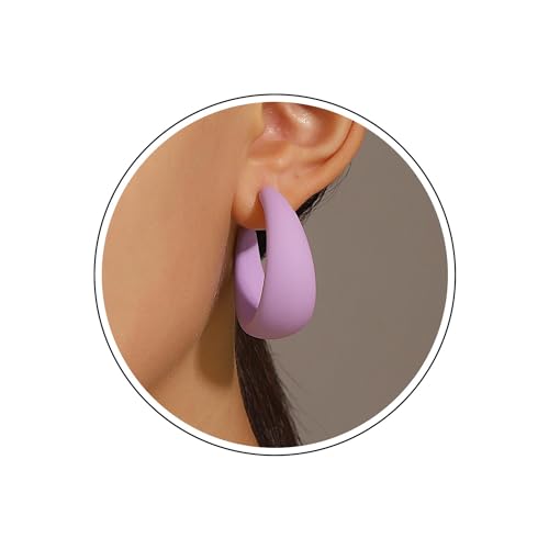 Wendalern Große Acryl-Reifen-Ohrringe C-förmige Harz-Reifen-Ohrringe Klobige Offene Reifen-Ohrringe Niedlich Süßigkeiten Geometrische Ohrringe Schmuck Für Frauen Mädchen (lila) von Wendalern