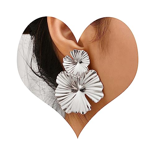 Wendalern Große Blume Blütenblatt Baumeln Ohrringe Silber Blume Tropfen Ohrringe Übertreiben Große Metall Floral Ohrstecker Boho Blume Gebürstet Aussage Ohrringe Schmuck Für Frauen Und Mädchen von Wendalern