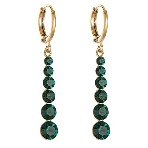 Wendalern Grüner Kristall Tropfen Ohrringe - Gold Huggie Hoop Smaragd Baumeln Hochzeit Braut Lineare Schmuck Für Frauen Und Mädchen von Wendalern
