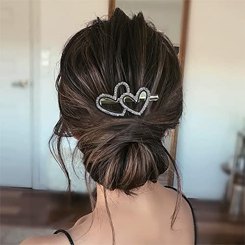 Wendalern Herz Haarklammer Für Styling Sektion Glänzend Kristall Doppelherz Entenschnabel Clip Hochzeit Braut Haarspangen Rutschfest Dick Dünn Haarnadel Zubehör Für Frauen Mädchen von Wendalern