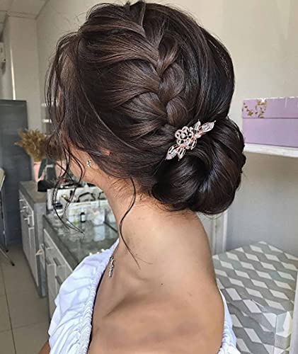 Wendalern Hochzeit Kristall Haarspangen Strass Rose Haarspange Clip Kristall Blume Haarspangen Kopfbedeckung Goldblatt Blume Haarspange Dekorative Braut Haar-Accessoire Für Frauen Und Mädchen von Wendalern