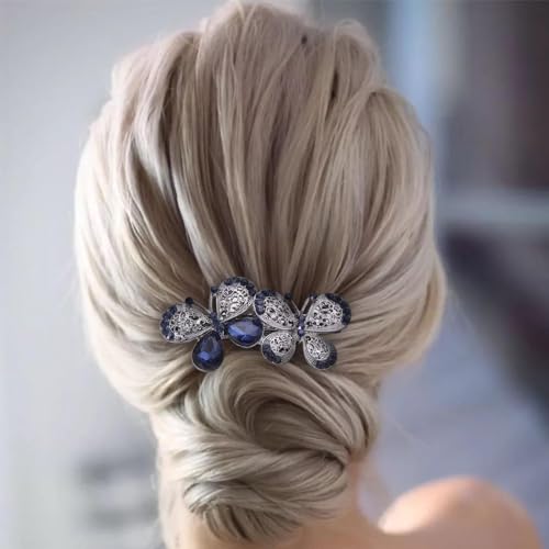 Wendalern Hochzeit Kristall Schmetterling Haarspange Strass Schmetterling Haarspange Anti-Rutsch Duckbill Clip Kopfbedeckung Elegant Doppel Schmetterling Haarnadel Braut Haar-Accessoire Für Frauen von Wendalern