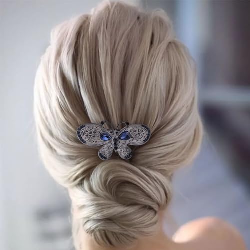 Wendalern Hochzeit Kristall Schmetterling Haarspange Strass Anti-Rutsch Entenschnabel Clip Kopfbedeckung Hohlen Haarnadel Braut Haar-Accessoire Für Frauen von Wendalern
