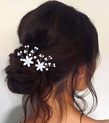 Wendalern Hochzeit Perlenhaarspangen Barrette Braut Perlenhaarspange Weiße Blume Haarspange Silberne Blume Haarnadel Haarteil Dekorativen Haarschmuck Für Frauen Und Mädchen von Wendalern