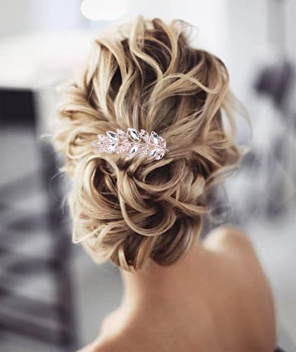 Wendalern Hochzeit Strass Haarspangen Blatt Haarspange Kristall Haarspangen Kopfbedeckung Gold Cz Blatt Haarteil Dekorativer Haarschmuck für Frauen und Mädchen von Wendalern