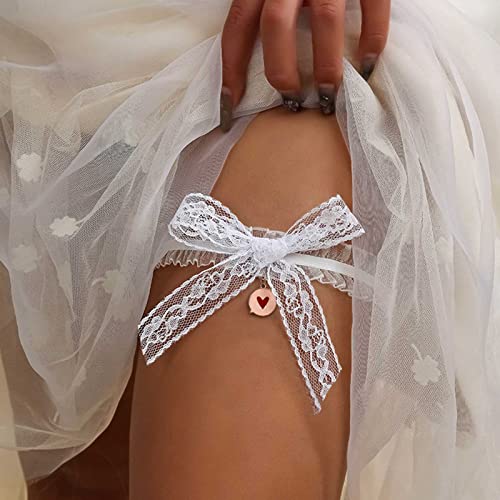 Wendalern Hochzeit Strumpfbänder für Braut Weiß Spitze Strumpfband Gürtel Spitze Bogen Herz Dekor Oberschenkel Ring Handmade Stretch Toss Strumpfband Party Porm Körper Accessoire für Frauen von Wendalern