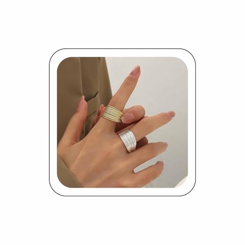Wendalern Klobige Aussage Ringe Für Frauen - Gold Silber Zwei Ton Multi Linien Einstellbar Breite Zeigefinger Link Kette Offen Wickeln Set Coolen Schmuck Wendalern Klobige Aussage Ringe Für Frauen - Gold Silber Zwei Ton Multi Linien Einstellbar Breite Zeigefinger Link Kette Offen Wickeln Set Coolen Schmuck von Wendalern