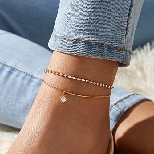 Wendalern Knöchel Armbänder Für Frauen Geschichtet Cubic Zirkonia Tennis Fußkettchen Zierlich Dünne Schlange Kette Fußkettchen Sommer Strand Strass Reize Knöchel Kette Fußschmuck Für Frauen Mädchen von Wendalern