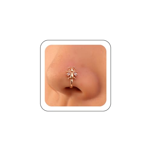 Wendalern Kristall Biene Gefälschte Nase Ring Gold Gefälschte Septum Ringe Zirkon Insekten Nase Manschette Winzigen U-förmigen Clip Auf Nase Ring Biegsam Nicht Piercing Nase Schmuck Für Frauen von Wendalern