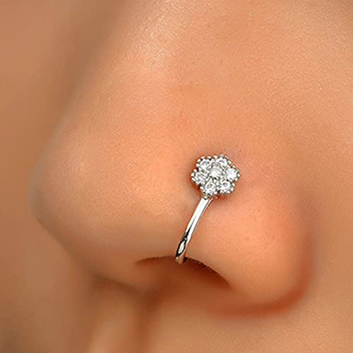 Wendalern Kristall Blume Nase Ring Silber Gefälschte Septum Nase Ringe Kupfer Eingelegt Zirkon Nase Manschette Winzigen U-förmigen Clip Auf Nase Ring Biegsam Nicht Piercing Nase Schmuck Für Frauen von Wendalern