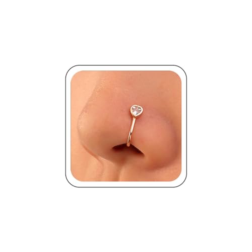 Wendalern Kristall Herz Gefälschte Nase Ring Gold Gefälschte Septum Ringe Glänzend Zirkon Herz Nase Manschette Winzigen U-förmigen Clip Auf Nase Ring Biegsam Nicht Piercing Nase Schmuck Für Frauen von Wendalern