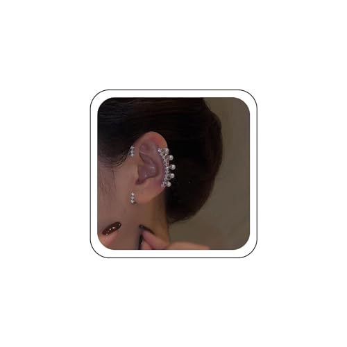 Wendalern Kristall Ohr Manschetten Ohrring Süßwasserperle Manschette Wickel Ohrringe Silber funkelnde Cz Kletterer Ohrringe Perle Strass Ohrclips Schmuck für Frauen und Teenager Mädchen von Wendalern