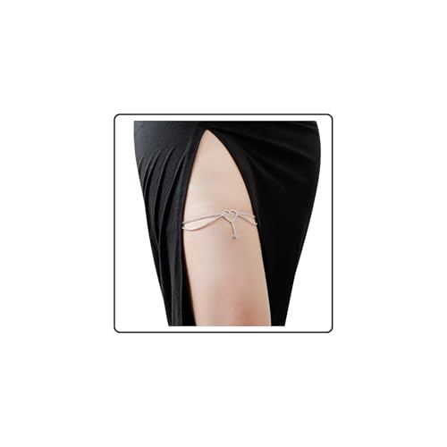 Wendalern Kristall Quaste Tennis Oberschenkel Kette Strass Herz Tennis Kette Oberschenkel Ring Glitter CZ Herz Bein Kette Schwarz Stretch Strumpfband Gürtel Strand Körper Kette Schmuck für Frauen von Wendalern