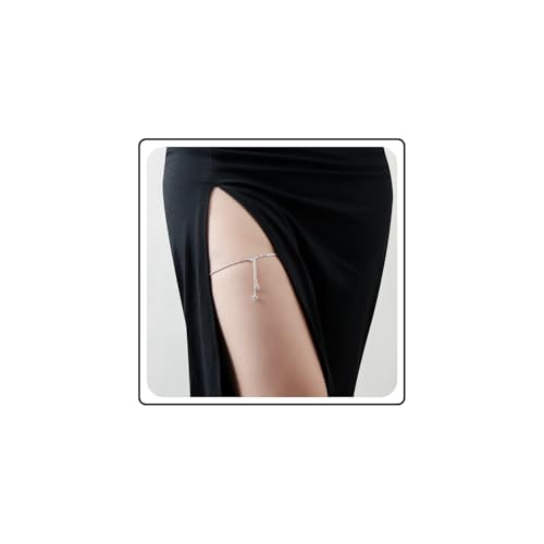 Wendalern Kristall Quaste Tennis Oberschenkel Kette Strass Tennis Kette Oberschenkel Ring CZ Charms Bein Kette Schwarz Stretch Strumpfband Gürtel Strand Bikini Körper Kette Schmuck für Frauen von Wendalern