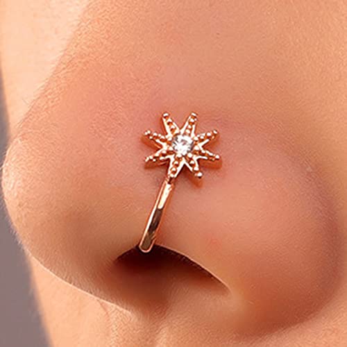 Wendalern Kristall Stern Gefälschte Nase Ring Gold Gefälschte Septum Ringe Zirkon Geometrie Nase Manschette Winzigen U-förmigen Clip Auf Nase Ring Biegsam Nicht Piercing Nase Schmuck Für Frauen von Wendalern