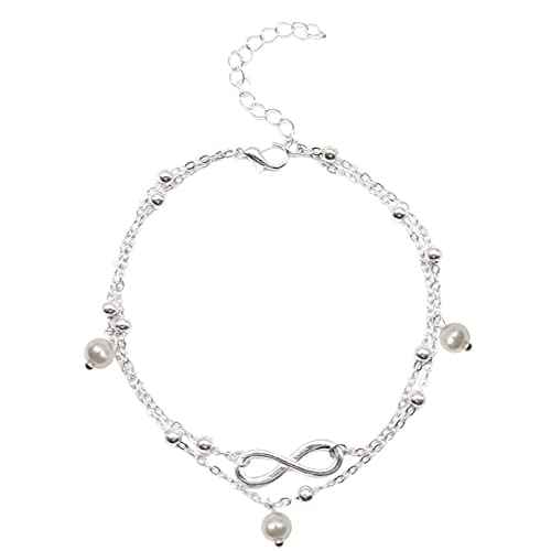 Wendalern Layered Pearl Infinity Fußkettchen Silber Satellite Pearl Fußkettchen Forever Symbol Fußkettchen Perlen Perlen Anhänger Fußkettchen Fußkette Schmuck für Frauen Mädchen von Wendalern