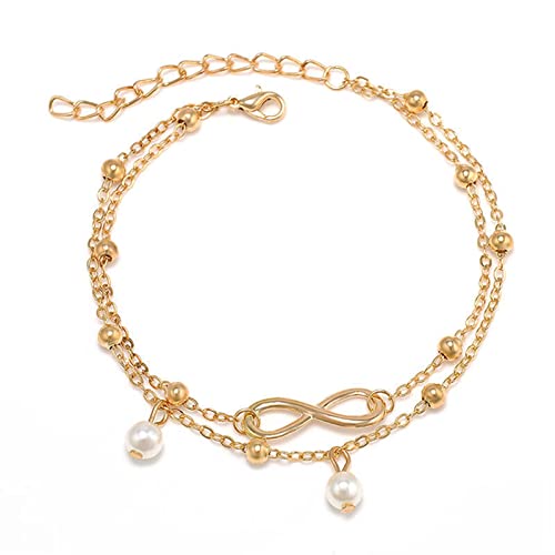 Wendalern Layered Pearl Infinity Fußkette Gold Satellite Pearl Fußkettchen Forever Symbol Fußkettchen Perlen Perlen Anhänger Fußkettchen Fußkette Schmuck für Frauen Mädchen von Wendalern