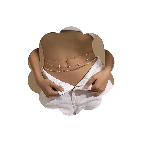 Wendalern Layered Taille Körper Kette Gold Perlen Taille Bauch Kette Afrikanischen Quarz Bikini Körper Kette Sexy Strand Bauch Körper Kette Rave Party Prom Körper Zubehör Schmuck Für Frauen Mädchen von Wendalern