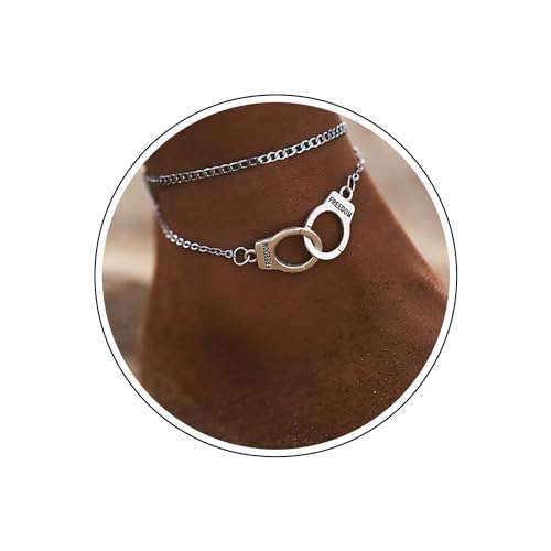 Wendalern Mehrschichtige Knöchel Armband Kubanischen Link Kette Fußkettchen Handschellen Fußkettchen Silber Sommer Strand Barfuß Sandalen Fußschmuck Für Frauen Teenager Mädchen von Wendalern