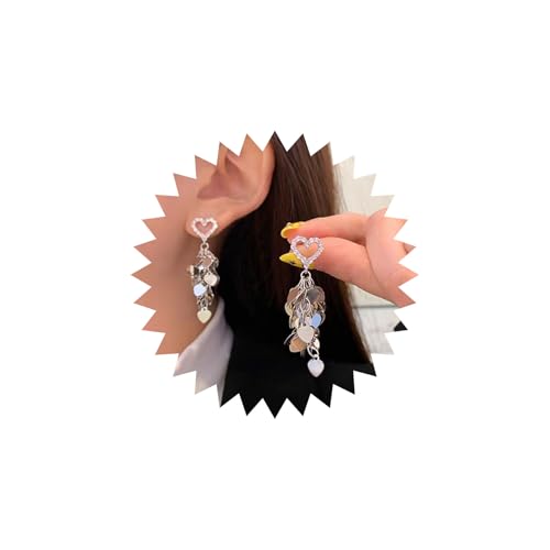 Wendalern Metall Pailletten Quaste Kronleuchter Ohrringe Mehrschichtige Scheibe Cluster Baumeln Ohrringe Kubischer Zirkon Hohlen Herz Ohrring Baumelnden Partei Prom Schmuck Für Frauen von Wendalern