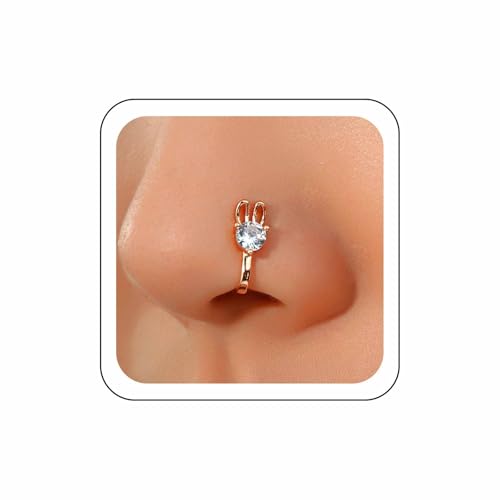 Wendalern Niedliche Kaninchen Nase Ring Manschette Gold Hase Kristall Clip Auf Nase Ring U Geformt Edelstahl Nase Ring Reifen Einzigartige Cz Faux Septum Nase Stud Nicht Piercing Schmuck Für Frauen von Wendalern