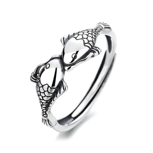 Wendalern Niedlicher Fischring Kleiner Glückskoi Ring Verstellbarer Offener Wickelring Fische Ring Schöner Doppelter Fisch Zeigefinger Ring Brokat Fisch Statement Ring Ozeanschmuck Für Frauen Mädchen von Wendalern