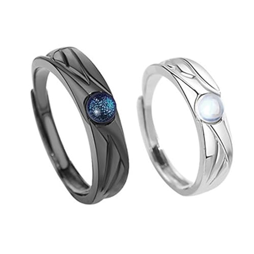 Wendalern Opal Hochzeit Band Ring Für Frauen - Stapeln Offen Ajustable Engel Teufel Paar Ring - Zwei Ton Daumen Zeigefinger Schwarz Weiß Knöchel Set - Aussage Schmuck von Wendalern