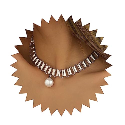 Wendalern Perlenkette Choker Halskette Silber Geometrische Kette Halskette Choker Einfache Perlenkette Halskette Punk Klobige Aussage Halskette Dicke Schlüsselbein Halskette Schmuck Für Frauen Mädchen von Wendalern