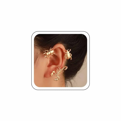 Wendalern Punk Biene Skorpion Ohr Manschette Ohrringe Gold Insekt Ohr Clip Wrap Ohrringe Hippie Käfer Ohr Kletterer Crawler Ohrringe Hypoallergen Knorpel Piercing Schmuck Geschenke Für Frauen Mädchen von Wendalern