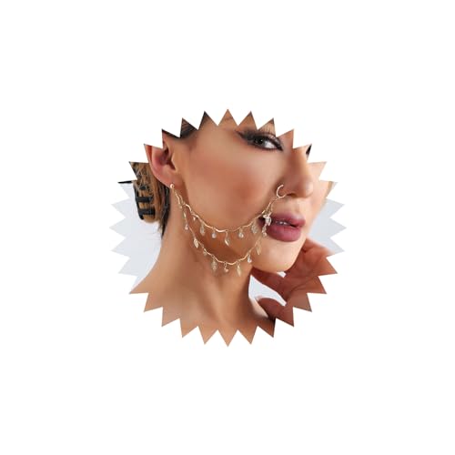 Wendalern Punk Fake Nase Ring Hoop Kristall Strass Nase Ringe Mit Kette Quaste Non-piercing Hohle Blatt Nase Zu Ohr Kette Schmuck Indische Nase Ring Studs Nostril Körper Zubehör Für Frauen Mädchen von Wendalern