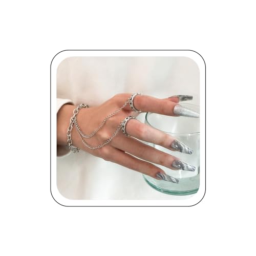 Wendalern Punk Finger Ring Armband Geschichtet Quaste Kette Zwei Link Ringe Sklave Hand Harness Wirst Verstellbare Schmuck Für Frauen Und Mädchen von Wendalern