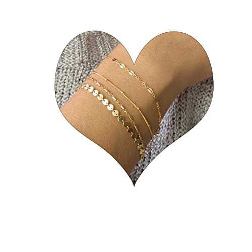 Wendalern Punk Geschichtet Pailletten Armband Gold Perlenkette Armband Dünne Rohrkette Armbänder Scheibe Handkette Armband Schmuck für Frauen und Mädchen von Wendalern