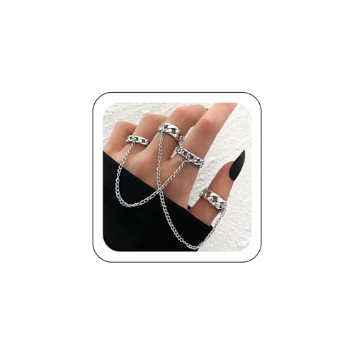 Wendalern Punk Kette Fingerringe Silber Kubanische Gliederkette Ringe Stapelbar Knöchel Ringe Mit Quaste Kette Vintage Midi Zeigefinger Ringe Aussage Schmuck Für Frauen Und Mädchen von Wendalern