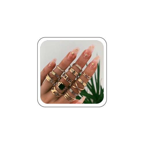 Wendalern Punk Kreuz Fingerring Goldstern Stapelbare Ringe Schwarzer Stein Knöchelringe Hohlmetallband Ring Schmuck für Frauen und Mädchen von Wendalern