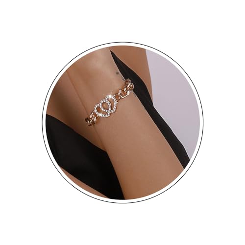 Wendalern Punk Kubanisch Verknüpfung Armband Vintage Cz Herz Armband Gold Herz Strass Armband Glänzend Kristall Liebe Armband Schmuck für Damen und Mädchen von Wendalern