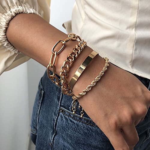 Wendalern Punk Layered Paperclip Link Bracelet Twist Chain Bracelet Set Multilayer Gold Cuban Link Chain Bracelets Chunky Thick Cuff Bangle Bracelets Jewelry For Women Teen Girls von Wendalern