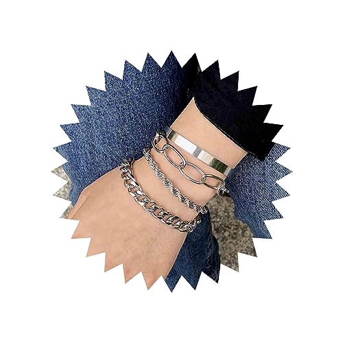 Wendalern Punk Layered Paperclip Link Bracelet Twist Chain Bracelet Set Multilayer Silver Cuban Link Chain Bracelets Chunky Thick Cuff Bangle Bracelets Jewelry For Women Teen Girls von Wendalern