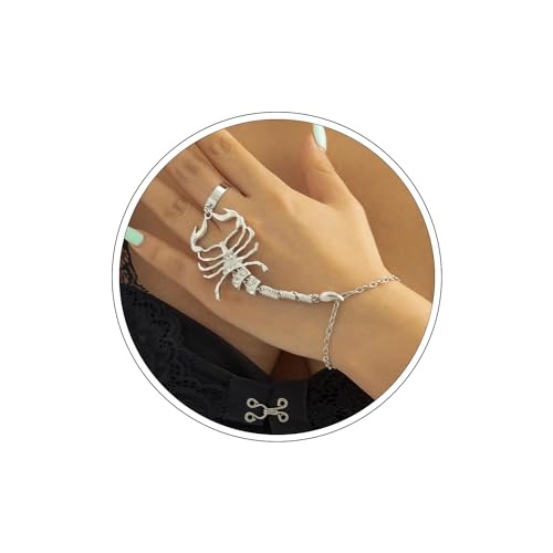 Wendalern Punk Ring Armband Handkette Silber Strass Skorpion Finger Ring Kette Armband Quaste Kette Cz Skorpion Armbäume Vintage Sklave Hand Kette Armspange Schmuck Für Frauen Mädchen von Wendalern