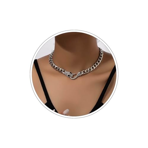 Wendalern Punk Schlange Choker Halskette Silber Kubanische Kette Serpent Halskette Diamant Cz Schlange Geformt Latz Kragen Choker Klobige Kette Tier Angabe Halskette Halloween Schmuck Für Frauen von Wendalern