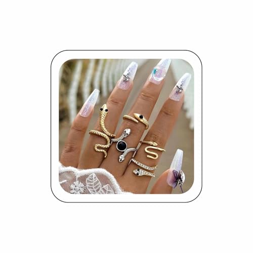 Wendalern Punk Schlange Ringe Set Stapelbar Schlange Reptil Knöchel Ringe Gothic Index Midi Manschette Finger Ringe Cz Kobra Tier Aussage Ringe Cool Halloween Schmuck Für Frauen Männer von Wendalern