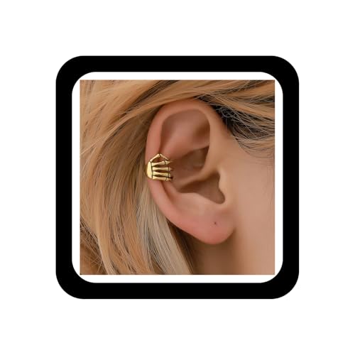 Wendalern Punk Skelett Hand Manschette Ohrring Gold Finger Hand Manschette Ohrringe Gothic Schädel Hand Ohrringe Persönlichkeit Ohr Knochen Clip Ohrring Non Piercing Schmuck Für Frauen Mädchen von Wendalern