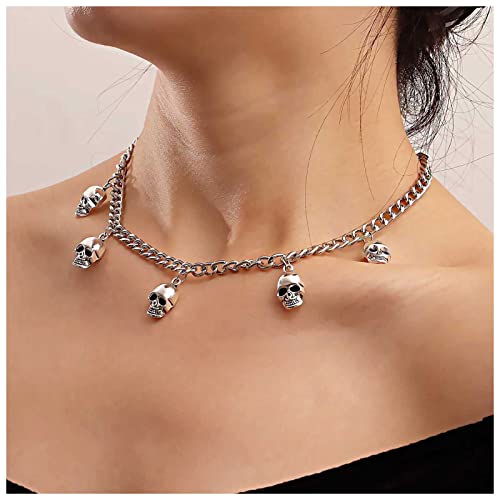 Wendalern Punk Skull Choker Halskette Silber Skelett Anhänger Halskette Anweisung Schädel Kopf Halskette Kette Halloween Weihnachten Schmuck Geschenke Für Frauen Mädchen von Wendalern