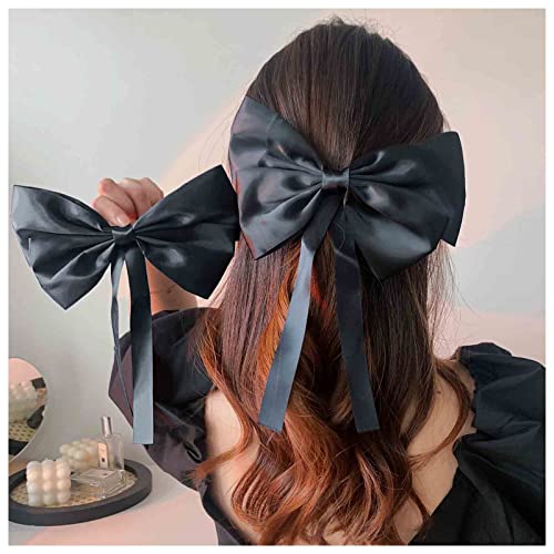 Wendalern Satinschleife Pferdeschwanzhalter Schwarz Große Haarschleifen Clips Vintage Schleife Haarspange Barrettes Satin Ribbion Bowknot Clip Kopfstück Seide Bowknot Haarschmuck Für Frauen Mädchen von Wendalern