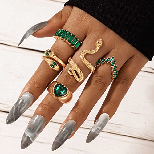 Wendalern Schlange Knöchel Ring Set Stapeln Kristall Schlange Herz Ringe Mehrere Stapelbar Diamant Schlange Gemeinsame Fingerringe Gold Schlange Index Midi Ringe Schmuck Für Frauen Mädchen von Wendalern