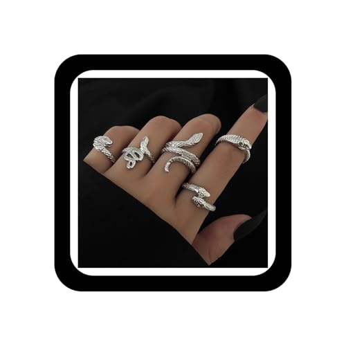Wendalern Schlange Ringe Set Offene Schlange Stapeln Ringe Gothic Tier Band Ringe Vintage Silber Einstellbar Knöchel Ring Set Schmuck Für Frauen Mädchen (5 Stück) von Wendalern