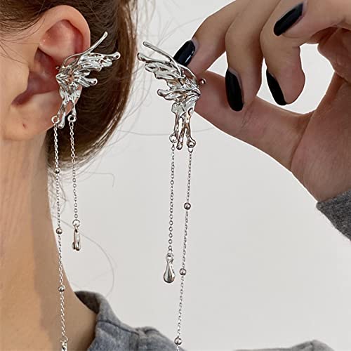 Wendalern Schmetterling Quaste Ohr Clip Ohrringe Lange Kette Zirkon Baumeln Ohr Manschette Ohrringe Boho Schmetterling Sterling Silber Clip Auf Ohrringe Nicht Durchbohrt Elf Ohrschmuck Für Frauen von Wendalern