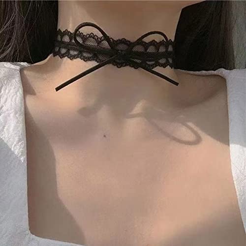 Wendalern Schwarze Spitze Chokerhalskette Vintage Band Schleife Mesh Spitzenkragen Halskette Sexy Schwarze Spitze Tattoo Chokerhalskette Gothic Modeschmuck Zubehör für Frauen Mädchen von Wendalern