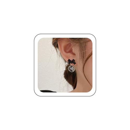 Wendalern Schwarzer Kristall Ohrringe Baumeln Winzigen Bogen Ohrstecker Ohrringe Quadratischen Edelstein Tropfen Ohrringe Vintage Bowkont Band Aussage Ohrringe Schmuck Für Frauen Und Mädchen von Wendalern